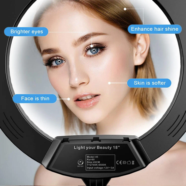 18inch ring light with Tripod stand,remote shutter, phone holders 18inch Ring Light huge super bright 18inch Ring Light for live streaming, photography, video shooting,content creation,TikTok, podcast
