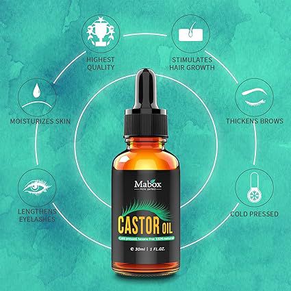Mabox Castor Oil - 100% Organic Pure - Grow Eyelashes and Eyebrows