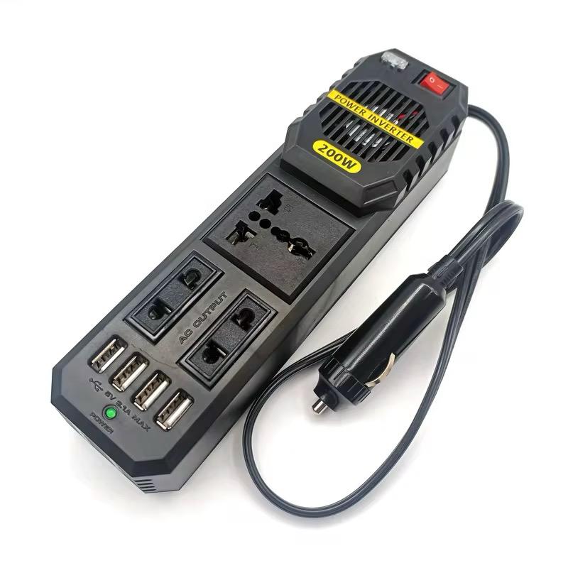 200W Portable Car Power Inverter Peak DC 12V to 220V Sockets Power Inverter Converter Auto Charger Converter Adapter With 4 USB Port
