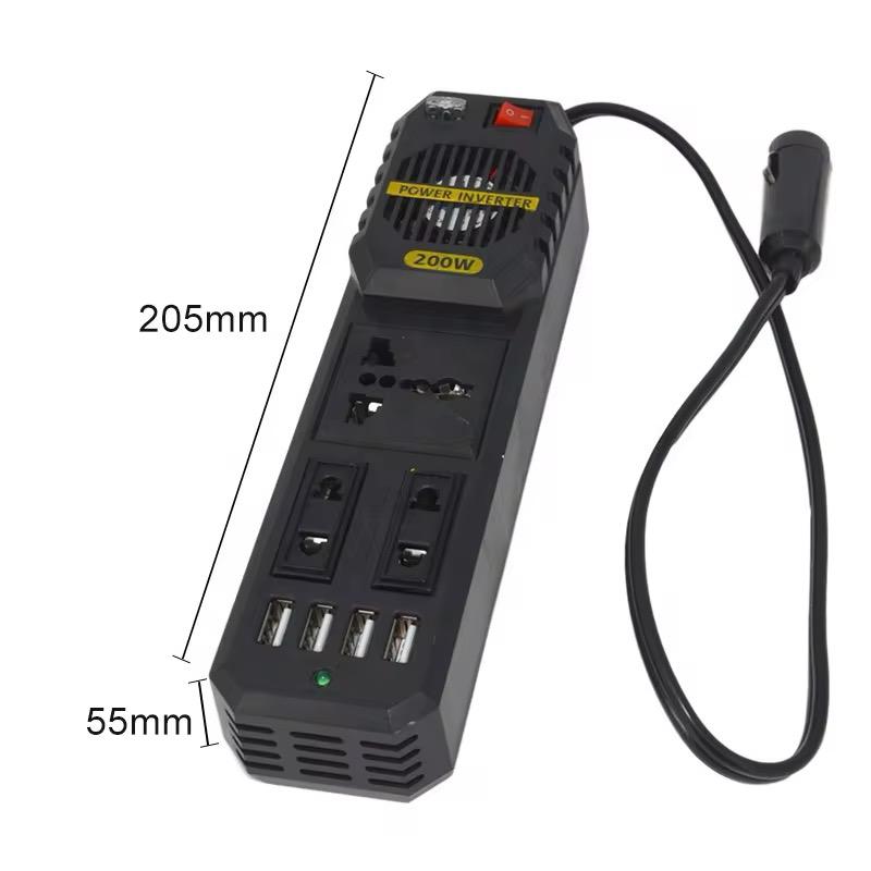 200W Portable Car Power Inverter Peak DC 12V to 220V Sockets Power Inverter Converter Auto Charger Converter Adapter With 4 USB Port