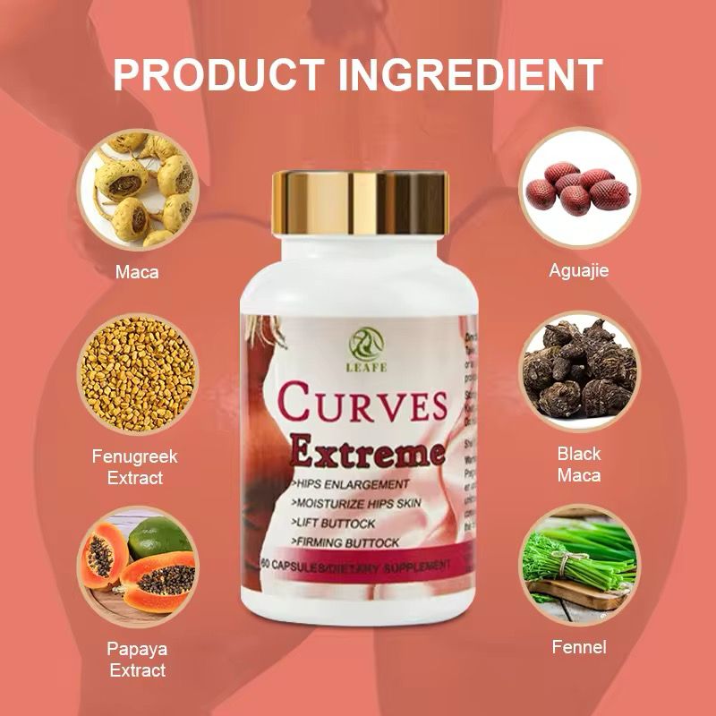 Original Leafe Curves Extreme Big Butt Enlargement Pills ; Hip Enlargement, Lift & Firm Buttocks, Moisturize Hips Skin 60 Capsules
