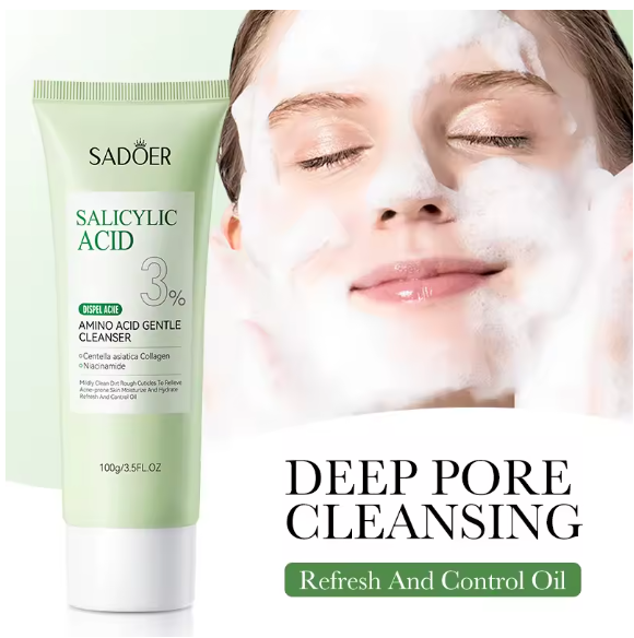 SADOER Salicylic Acid Facial Cleanser Face Wash Foam Face Cleanser Moisturizing Facial Cleansing Face Skin Care Products
