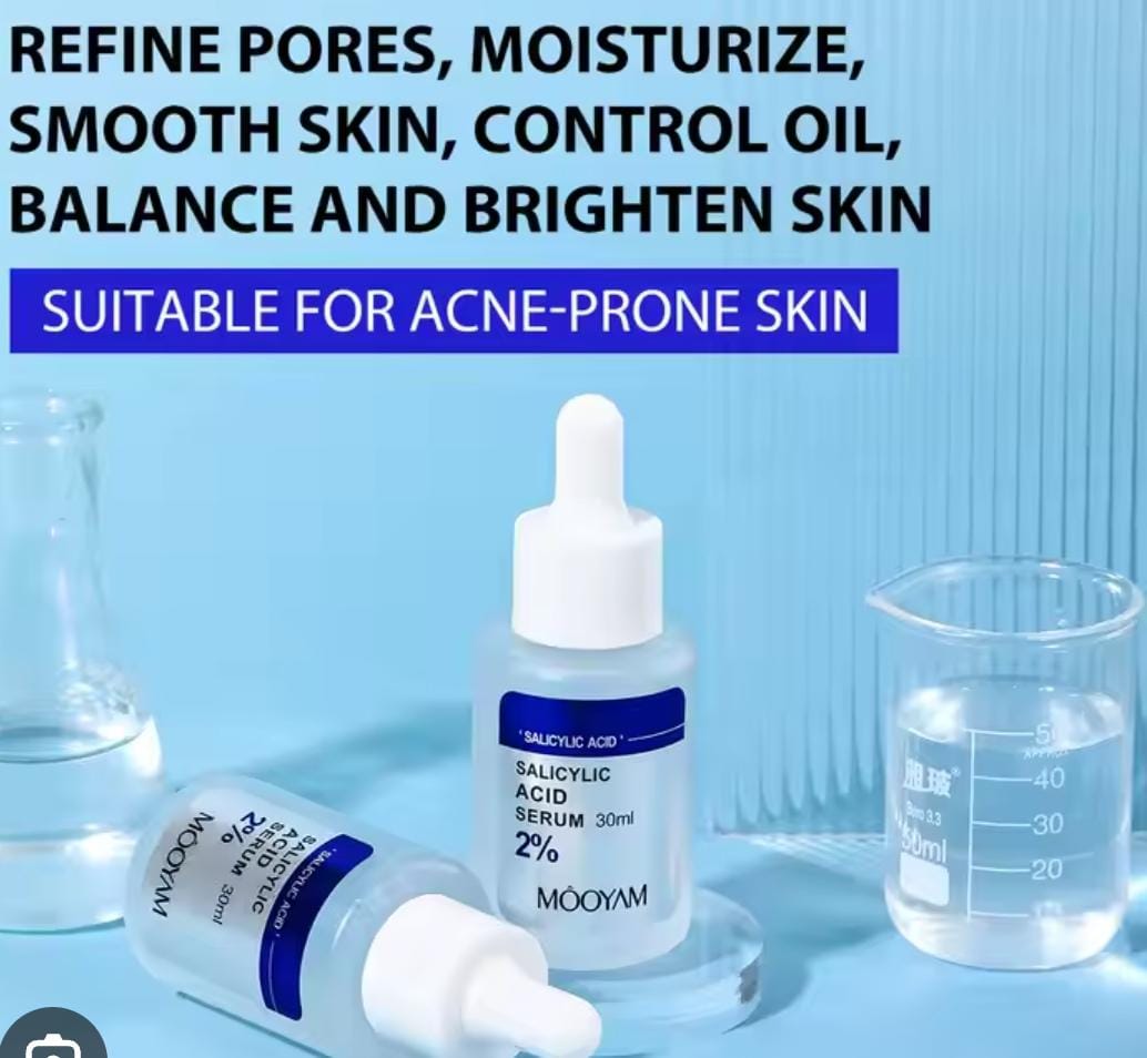 mooyam salicylic acid serum;moisturise and water oil balance;refine pores, moisturize,smooth skin,control oil,balance and brighten skin;suitable for acne prone-skin
