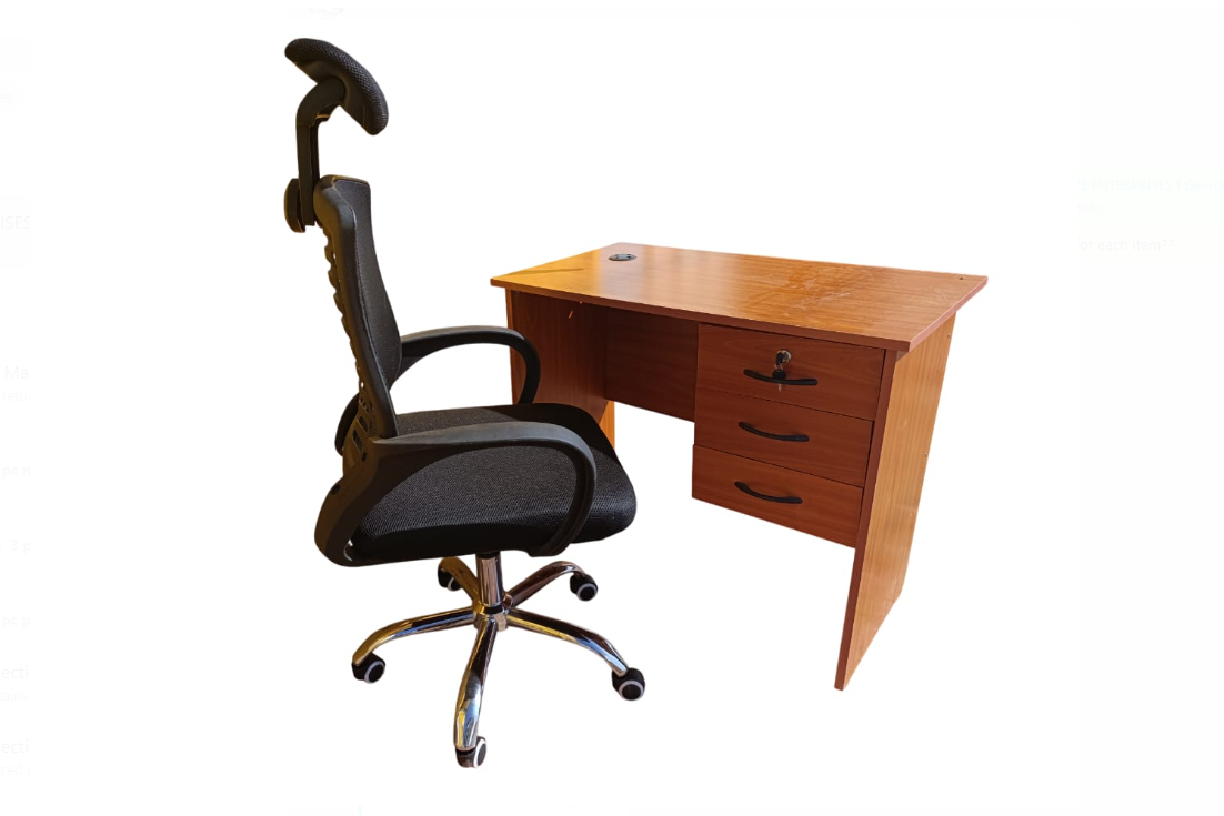 1 Meter Office/Study Desk with Ergonomic Chair and Adjustable Headrest for Maximum Comfort