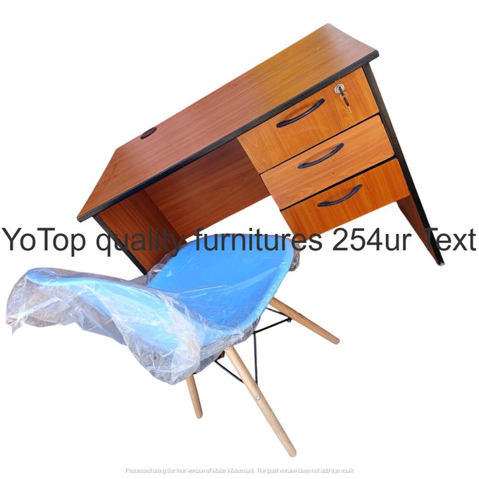 New Arrival 0.9 Meter Compact Study Desk With Durable Wooden Top + Comfortable Blue Aeme Chair – Space-Saving Office & Study Table Set For Home, School, Or Office Use