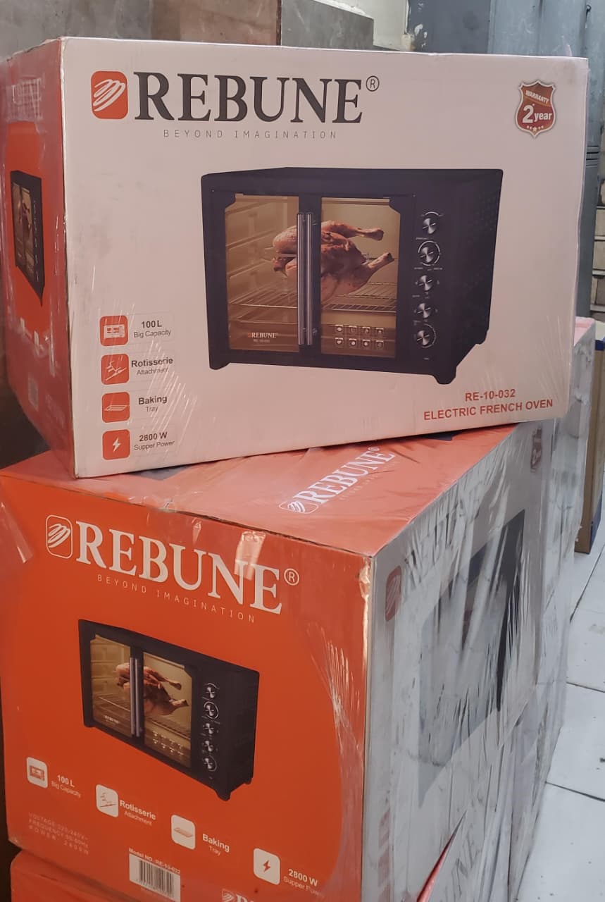 OVEN. 100 litres Rebune  commercial double door  oven, Interior Lighting equipped with an inner lamp for visibility, Black powder-coated housing with double tempered glass doors