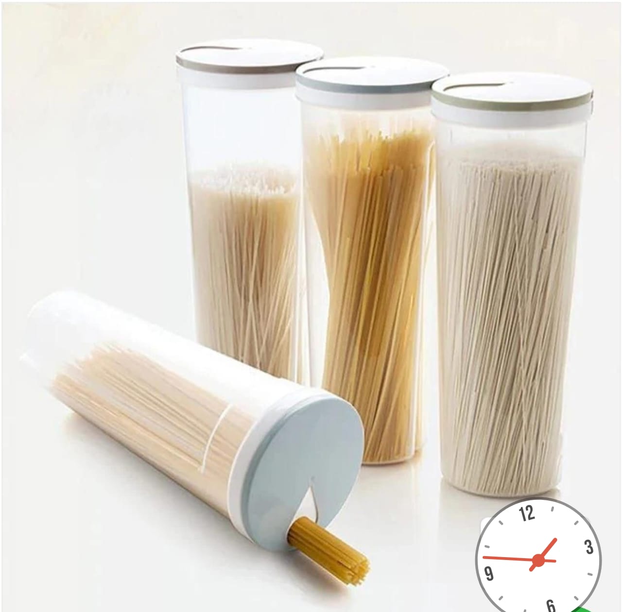 SPAGHETTI CONTAINER. Spaghetti storage container, Non-toxic, no odor, waterproof, damp-proof and durable. Safe to store food. Easy to know what is inside because of the transparent body.
