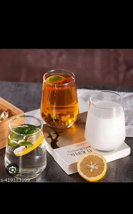 GLASSES. 6 pcs concave glass, Dishware Safe, Stain & Smell Free, Easy To Clean, Freezer Safe, For Multi & All Type Of Cold & Hot Drinks Serving, Food Grade Hygienic Glass Material.