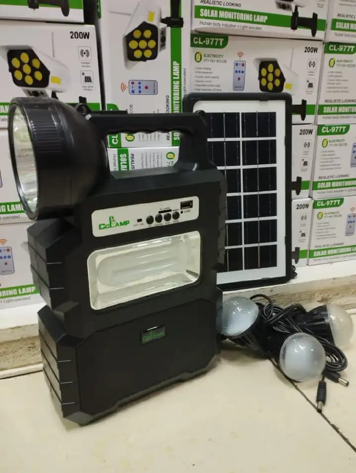 TRUSTED SOURCE Dat 9015B SOLAR SYSTEM LIGHT full KIT Has a Bluetooth Radio A Solar Panel 3 bulbs 2 torches A Lantern Lamp An Adapter and phone chargers