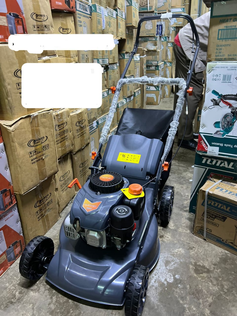 (SHOP SMART FOR LESS) on  New Kupper Lawn mower.Strong collapsible tubular operating handle for compact storage fitted with easy to use self-closing engine control bar