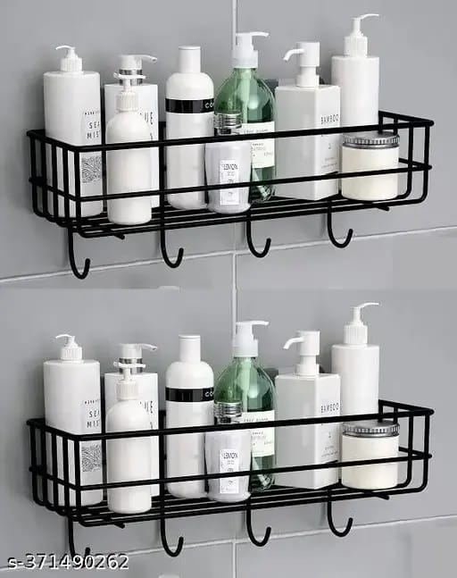 🥳 SHOP SMART FOR LESS 🎉 on the new Rectangular Mettalic Bathroom Storage/organisation shelf organizer with hooks .