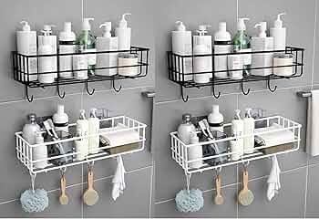 🥳 SHOP SMART FOR LESS 🎉 on the new Rectangular Mettalic Bathroom Storage/organisation shelf organizer with hooks .