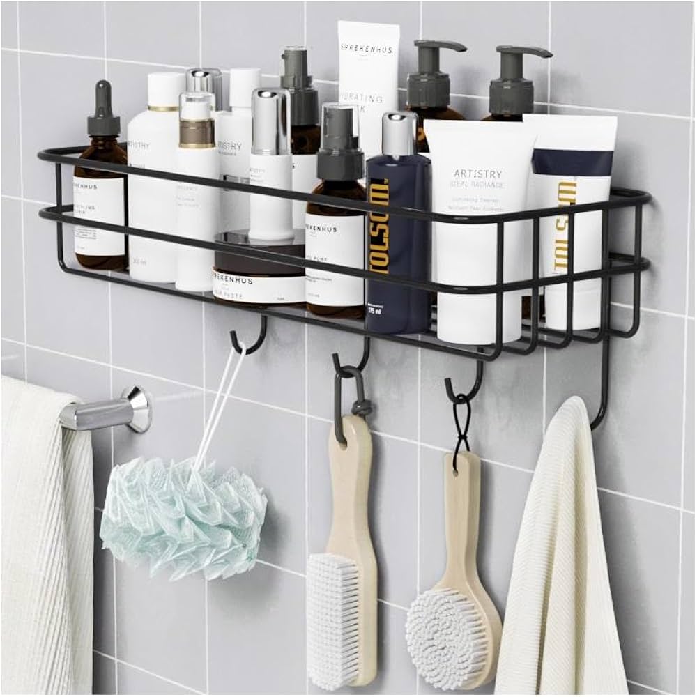 🥳 SHOP SMART FOR LESS 🎉 on the new Rectangular Mettalic Bathroom Storage/organisation shelf organizer with hooks .