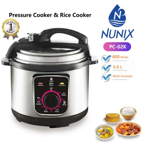 💖💖💖NEW ARRIVAL LISTING ON SALE ✨✨✨✨NUNIX PC-02K 2 in 1 Pressure cooker & rice cooker . Large capacity of 5.0L.  Efficient power rating of 800Watts. It's Multifunctional with LED light indicators