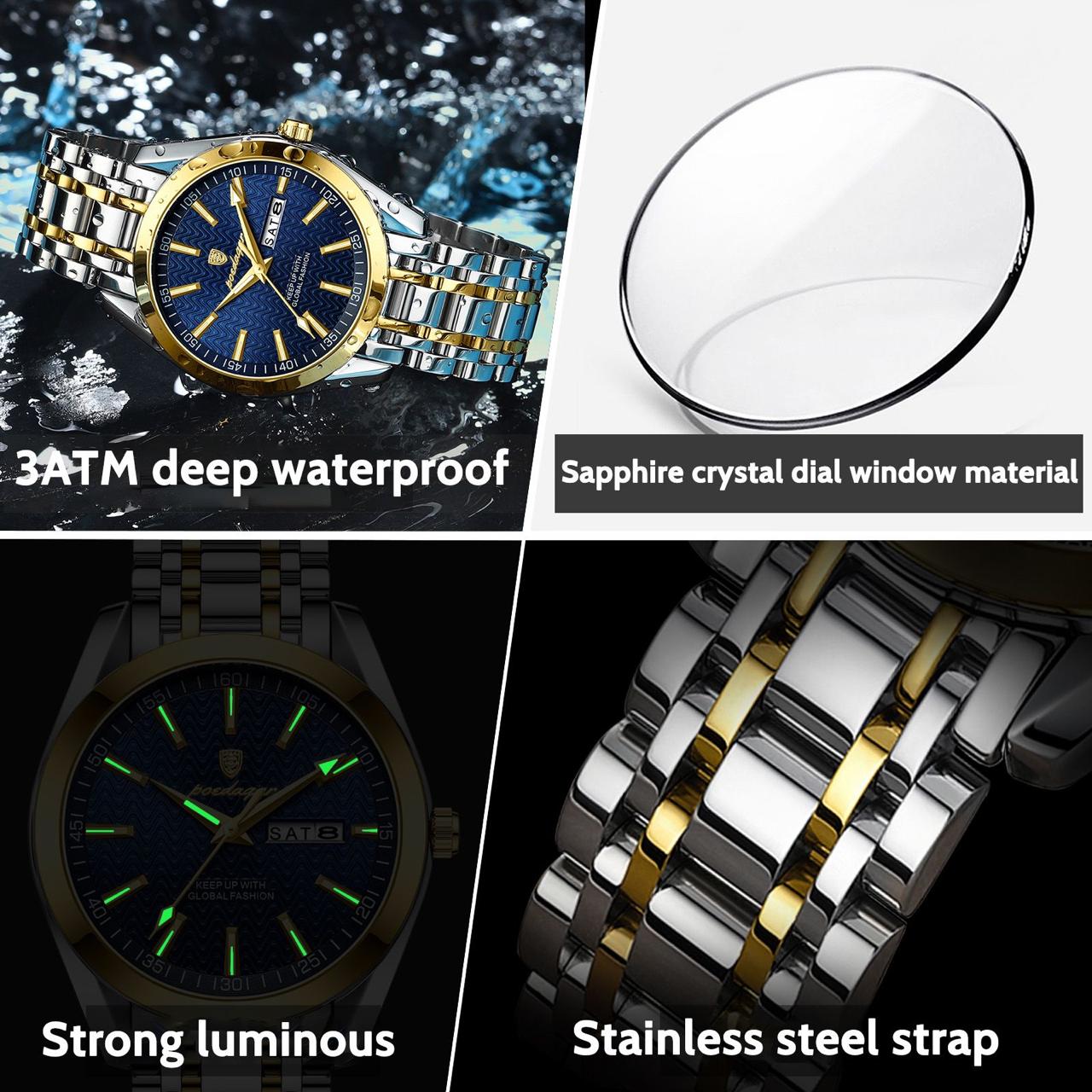 POEDAGAR 615 Men Watch For Sports Waterproof Luminous Stainless. Day and Time display. Strong luminous glow in the dark.
Case Shape: Round
Dial Window Material Type: Hardlex