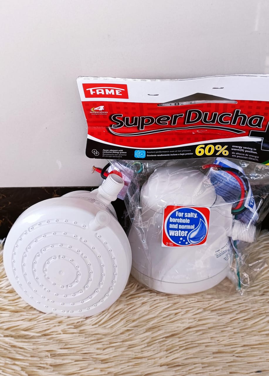*Hot water shower head*



*Original 4T shower head*



*Without pipe*



*FAME SUPERDUCHA 4T*



 *Salty,Borehole & Normal Water*



*220V*

*6800W*
