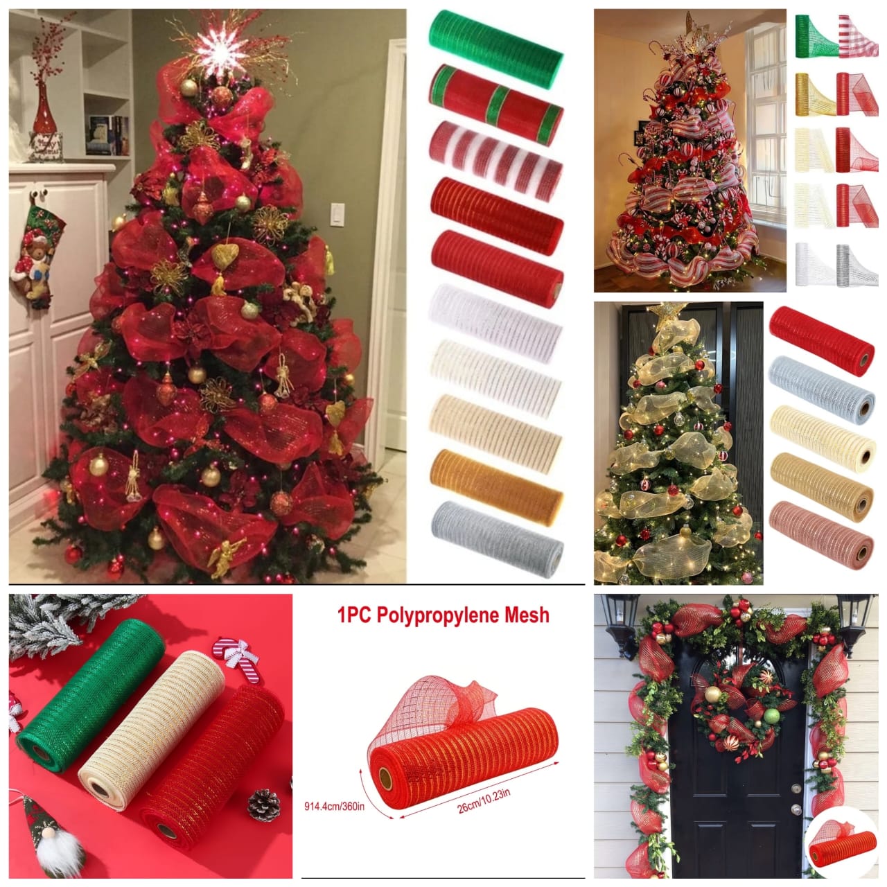 Christmas Ribbon Tree Decoration Mesh Tulle Roll Fabric Size 9.1m by 26cms. Add sparkle and elegance to your Christmas décor,Made from high-quality material for long-lasting holiday use.