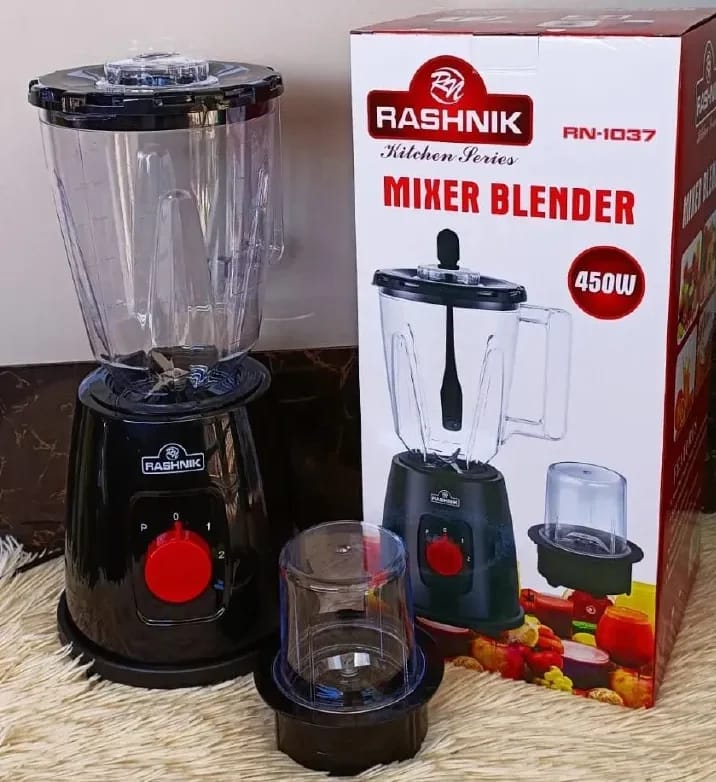 Rashnik blender RN -1037. Blend your favorite drinks and ingredients effortlessly.High-Power Motor – Crushes ice, fruits, vegetables, and nuts quickly and efficiently.With  Stainless Steel Blades
