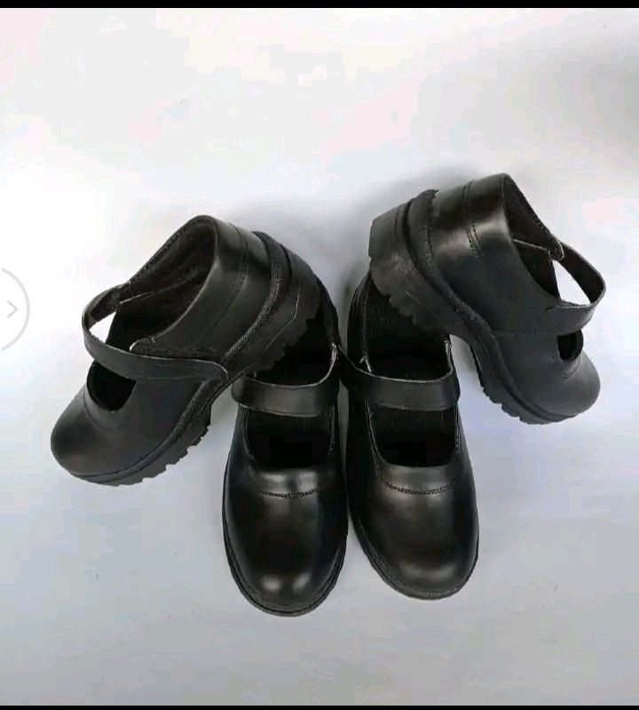 Girls/Kids Back To School Black Pure Genuine Leather School Children Shoes, High quality Durable With Hook and Loop Design,Without Laces, Good For all Weather