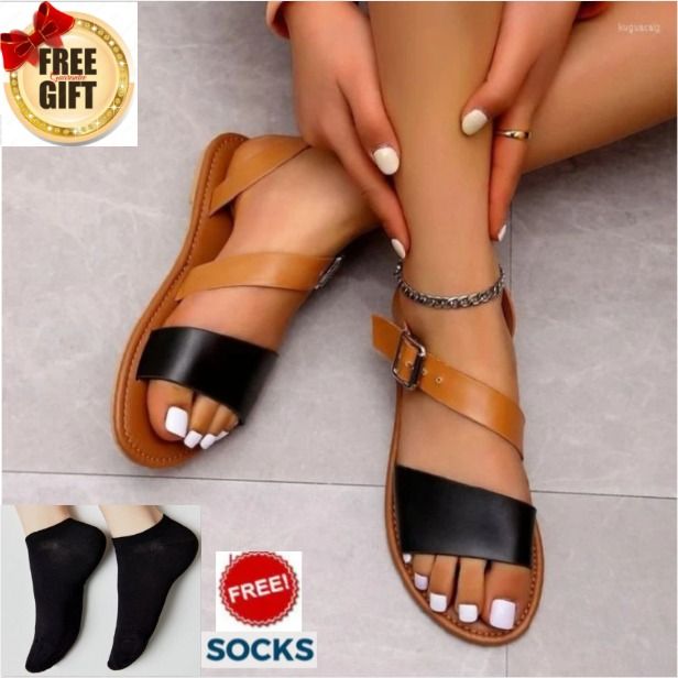 Leather Women’s Shoe Simple Open Toe Flat Sandals all-match Fashion Slippers non-slip wear-resistant Girl Breathable Take One Size Bigger sandals Casual Lady Shoes Girlfriend Gift, valentines gift