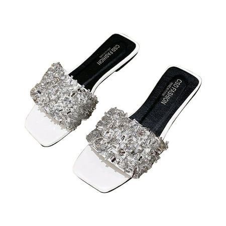 Versatile slide sandals with faux pearl accents Leather lightweight sandals with soft sole elegant summer shoes open toes for women flats leather
