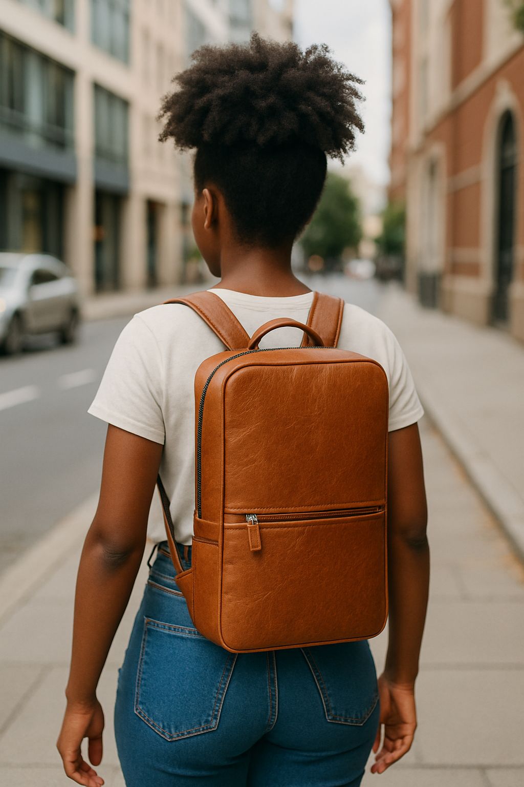 Unisex cognac backpack leather office or school bag unique affordable genuine leather can be worn  with anything