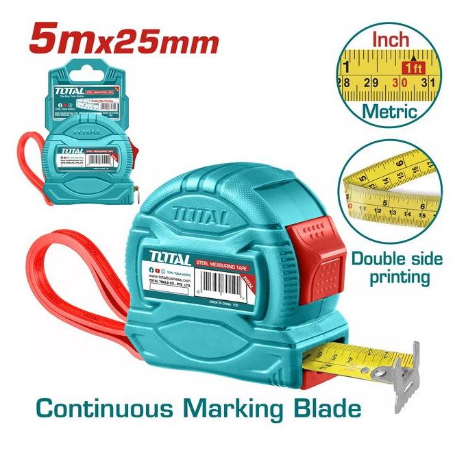 TOTAL TMT34525 Steel measuring tape  Length & width:5mx25mm