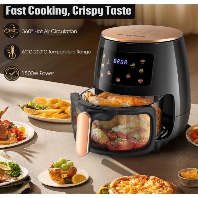 Nunix AF-05GL 5.5L Air Fryer – Oil-Free Healthy Cooking, Non-Stick Basket, Adjustable Temperature & Timer, 1500W – Black