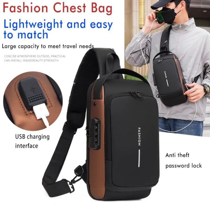 Multifunction Anti-Theft USB Shoulder Chest Bag Sling for Travel, Waterproof Durable Crossbody Bag with USB Charging Port, Secure Travel Organizer for Men and Women