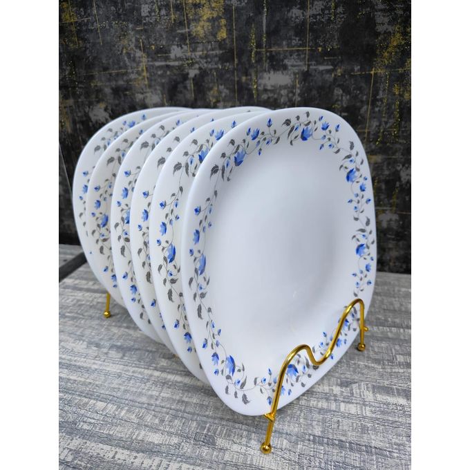 6PC 10.5" Blue Square Flowered Ceramic Plates – Elegant Dinnerware Set