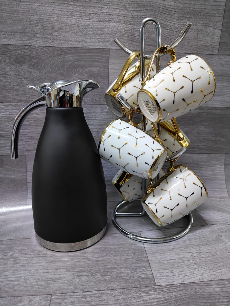 Gold Marble Tea Set Combo Elegant Marble Flask with Gold Cups Premium Tea Serving Set for Home, Office, Parties, and Gifting with Stylish Durable Design for Daily Use