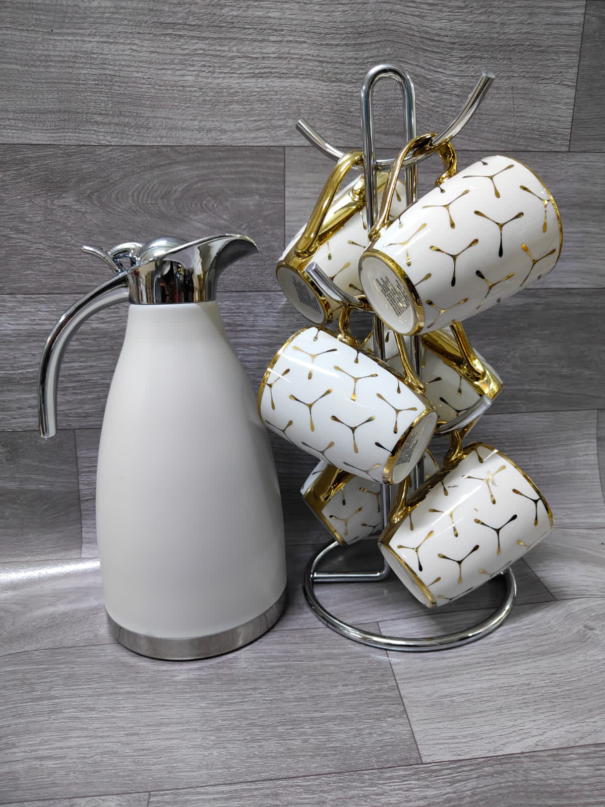 Gold Marble Tea Set Combo Elegant Marble Flask with Gold Cups Premium Tea Serving Set for Home, Office, Parties, and Gifting with Stylish Durable Design for Daily Use