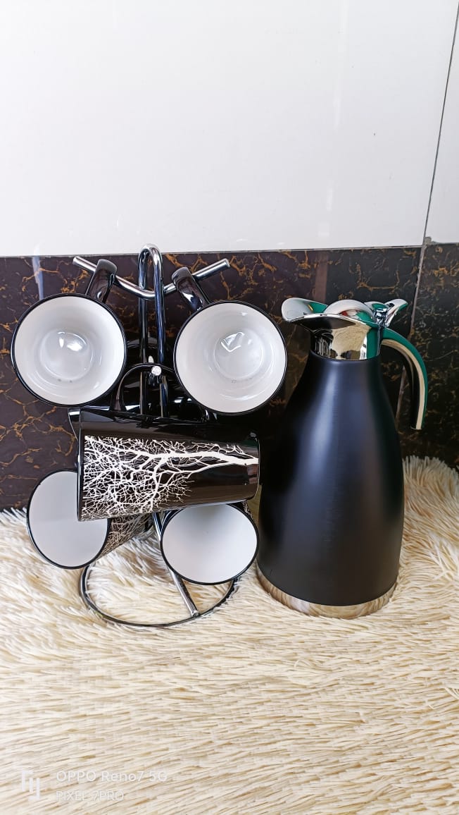 Breakfast Set Combo – Marble Flask & 6 Long Mugs