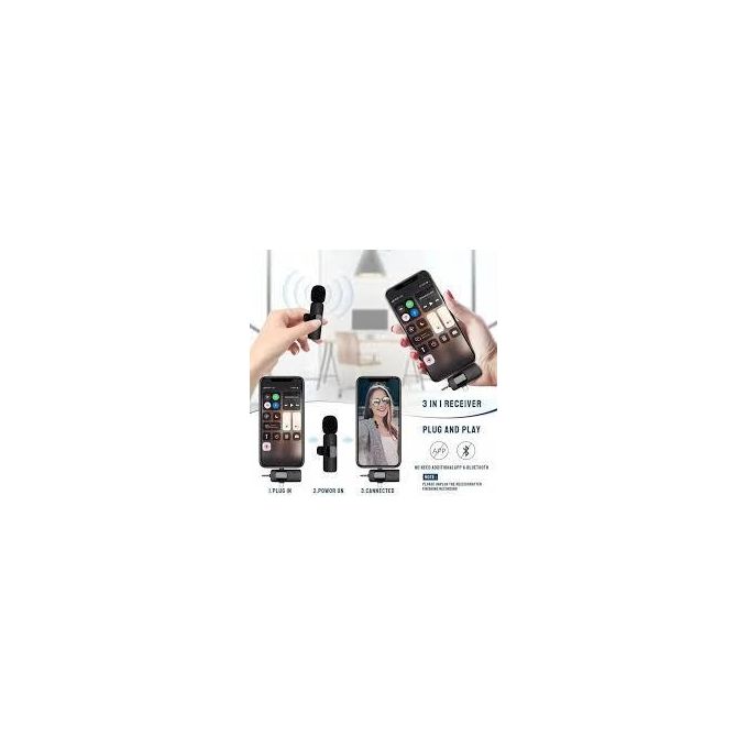 *k8 double  microphone  Clip on lavalier rechargeable Wireless microphone for tiktok video recording and live*

💥for iPhone,  android and type c phones
💥noise canceling and clear recording
