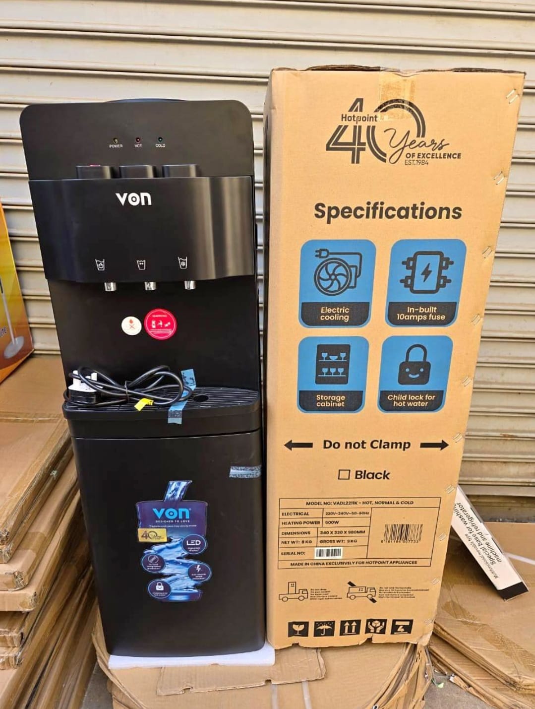 RESTOCKED VON Water Dispenser 3 Tap Hot & Cold & Normal Electric Cooling With Cabinet Push Button Child Lock Safety