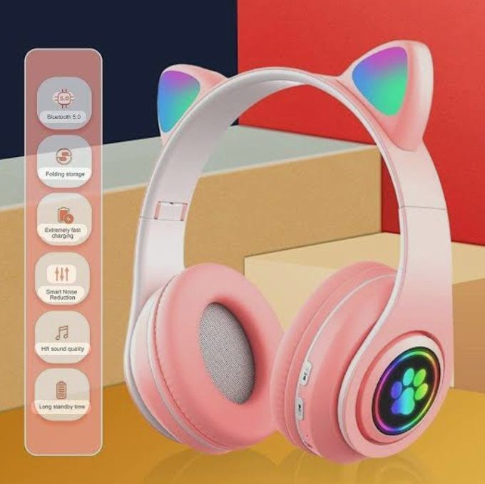 Cat Ear Wireless Headphones VIV-23M Stylish Design With Glowing Ears, Cushioned Comfort & Crystal Clear Bluetooth 5.0 Sound