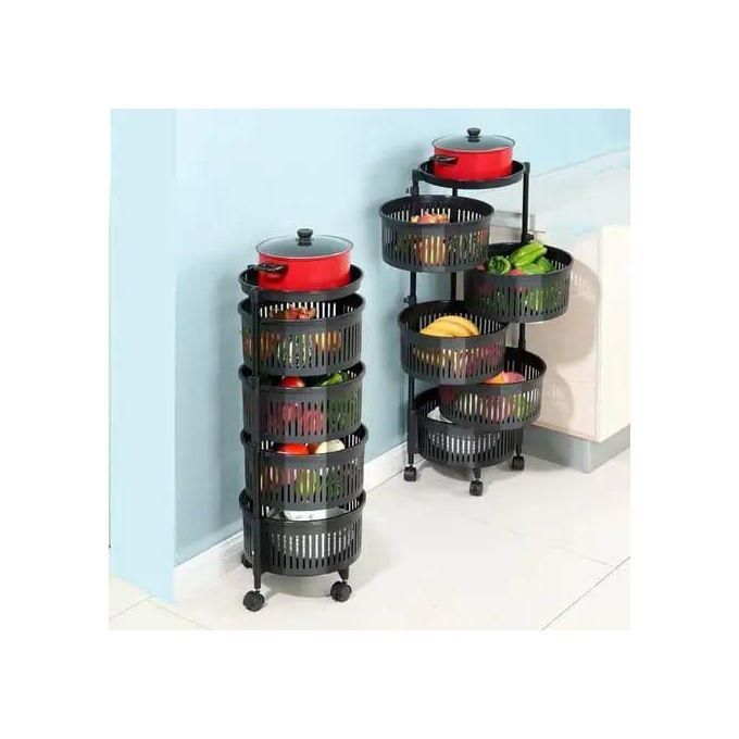 4-Tier Metal Round Rotating Vegetable Storage Tower Unit Shelves Rack Organizer Baskets on Wheels in Kitchen Household Corner for Fruits Grocery Corns Potatoes,Detachable Baskets