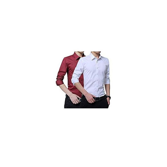 Men's Official Shirt Long Sleeve Shirt - Slim Fit - - White & Maroon