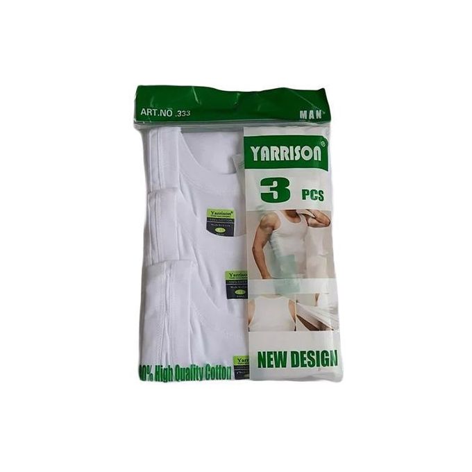 Yarrison 100% Cotton Mens Fitted Vest (3Pcs) - White