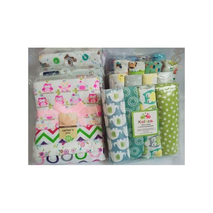 4PC Cotton Baby Shawl Unisex Newborn Baby Flannel Blanket Baby Flannel Receiving Set