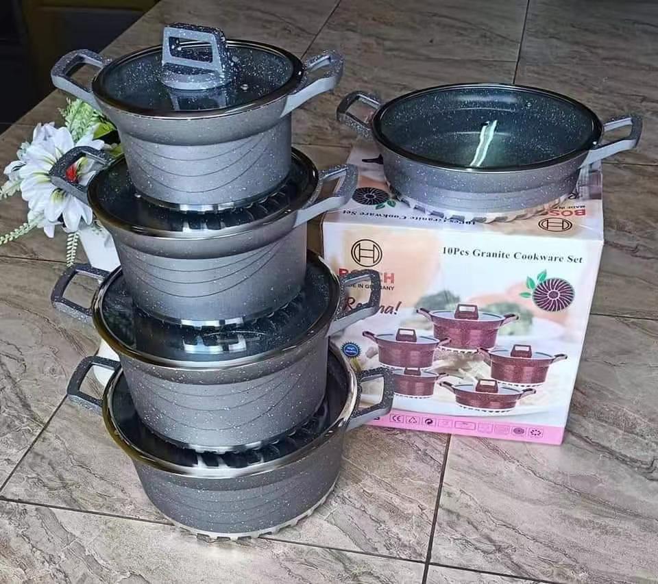 Bosch 10pcs German Granite Nonstick, Heavy Duty, Cooking Pots Non-stick granite ceramic coating - the ultra-non stick ceramic interior of the induction pans in this cooking set is designed for maximal