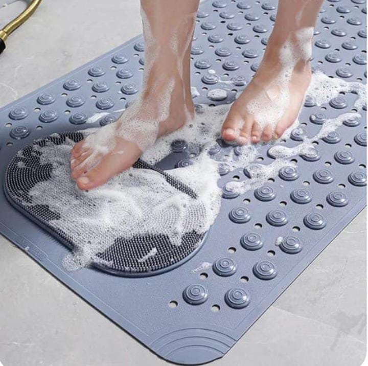 Anti-Slip Bathroom Mat - Strong Grip Bath and Shower Mat with Effective Drainage Holes - Machine Washable Non-Slip Safety Pad for Tub and Floor   this mat features a high-density array of powerful suc