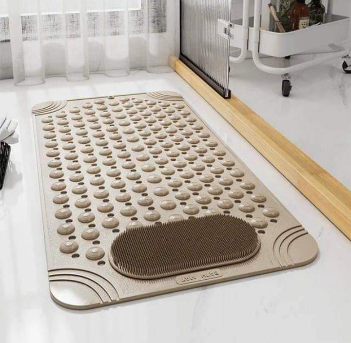 Anti-Slip Bathroom Mat - Strong Grip Bath and Shower Mat with Effective Drainage Holes - Machine Washable Non-Slip Safety Pad for Tub and Floor   this mat features a high-density array of powerful suc