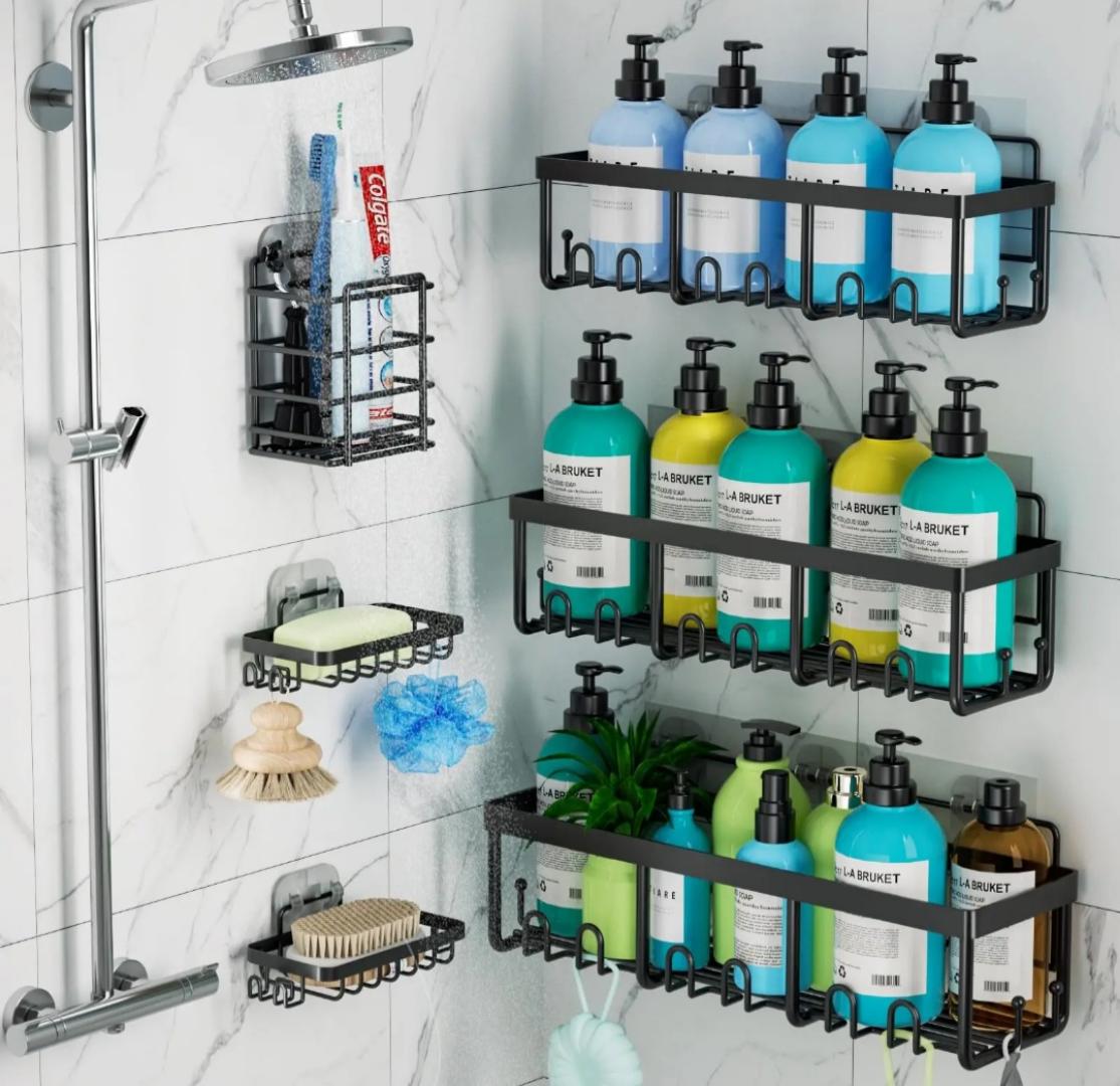 6 pieces  rectangular set shower caddy shelf/bathroom organizer.