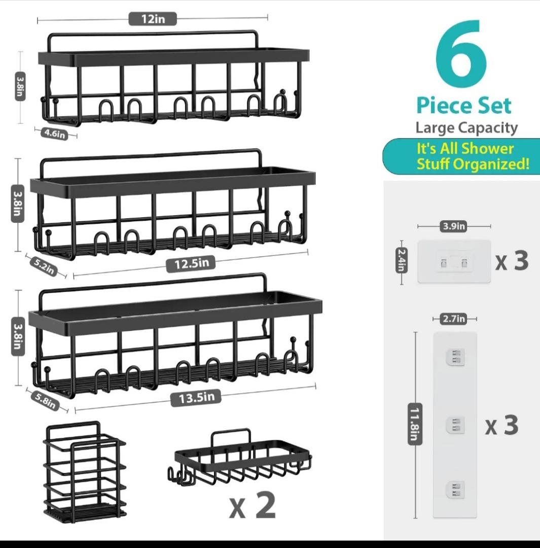 6 pieces  rectangular set shower caddy shelf/bathroom organizer.