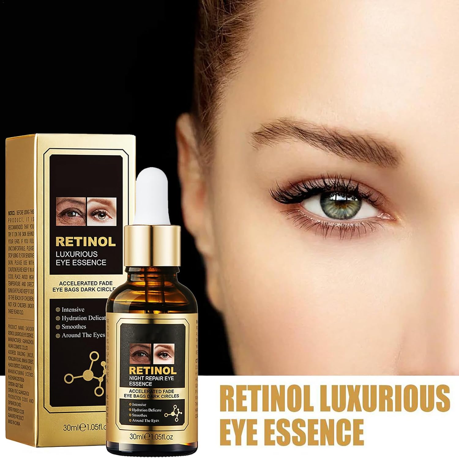SADOER Retinol Eye Serum - Eye Cream For Dark Circles And Puffy Eyes - Anti Aging Eye Bag Removal Fade Fine Line Wrinkle - Reduce Crow Feet Hydrate Moisturize Essence For Sagging Skin - Suitable For A