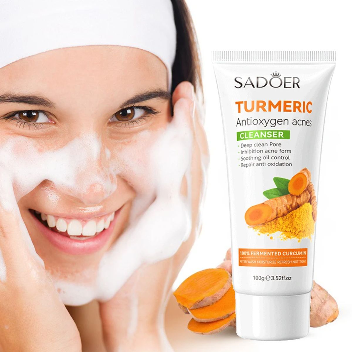 SADOER Turmeric Anti-Oxidation Face Serum Set + Tumeric Cleanser Help Improve The Complexion And Moisturize The Skin, Minimizing The Appearance Of Fine Lines And Deep Wrinkles And Fading Dark Spots