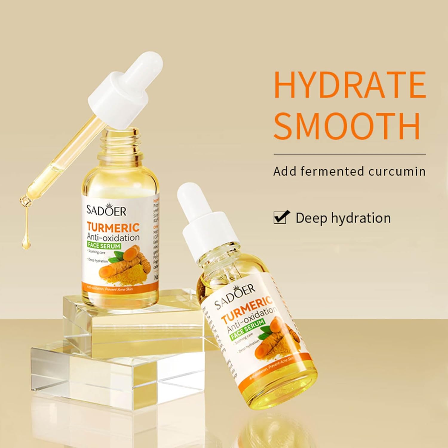 SADOER Turmeric Anti-Oxidation Face Serum Set + Tumeric Cleanser Help Improve The Complexion And Moisturize The Skin, Minimizing The Appearance Of Fine Lines And Deep Wrinkles And Fading Dark Spots