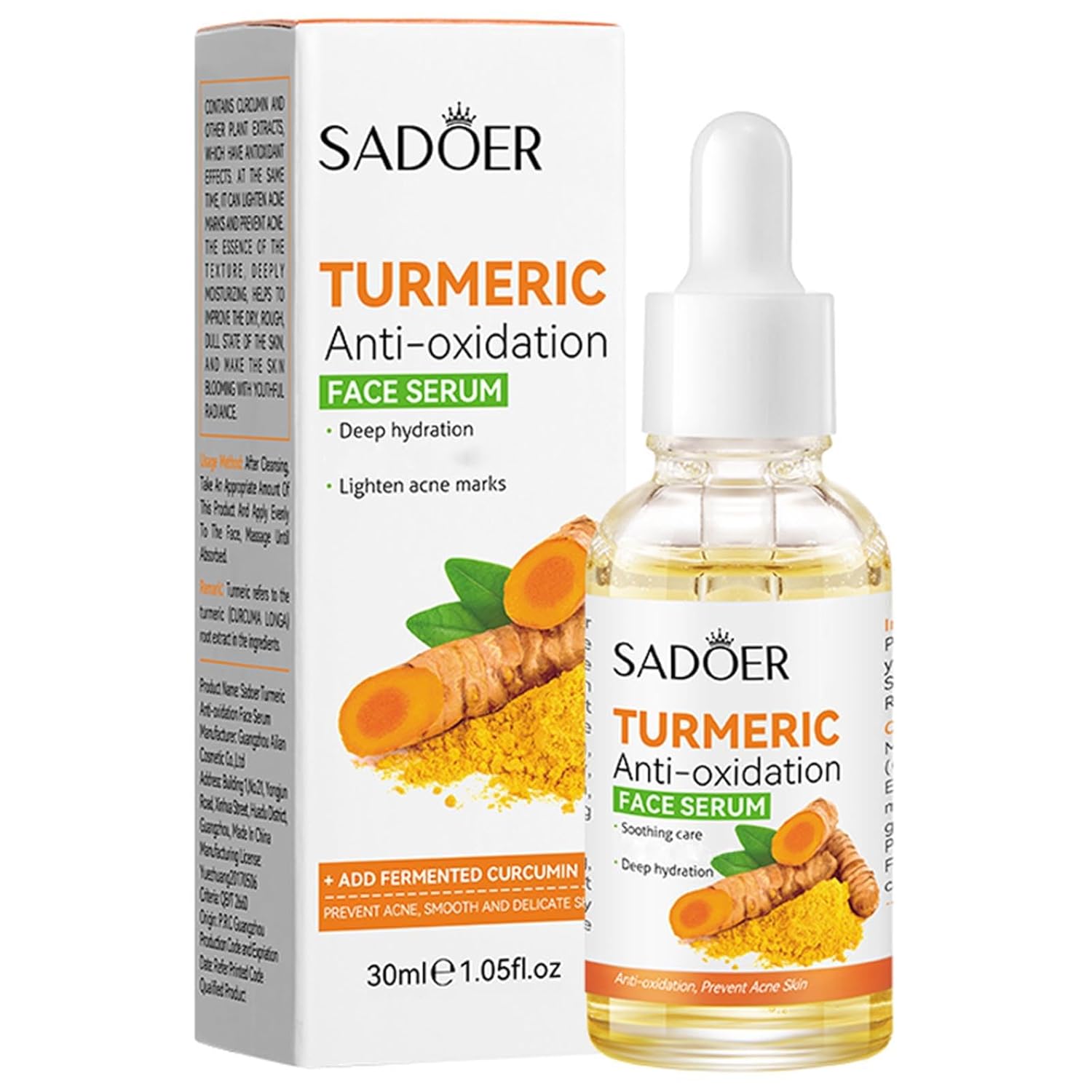 SADOER Turmeric Anti-Oxidation Face Serum Set + Tumeric Cleanser Help Improve The Complexion And Moisturize The Skin, Minimizing The Appearance Of Fine Lines And Deep Wrinkles And Fading Dark Spots