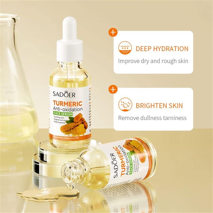 SADOER Tumeric 3 In 1 Set, Turmeric Anti Acne Cleanser + Turmeric Face Serum + Tumeric Cream, Guarantees Smooth Skin, Prevent Acnes, Control Oil, Remove Dark Spots , And Moisturize
